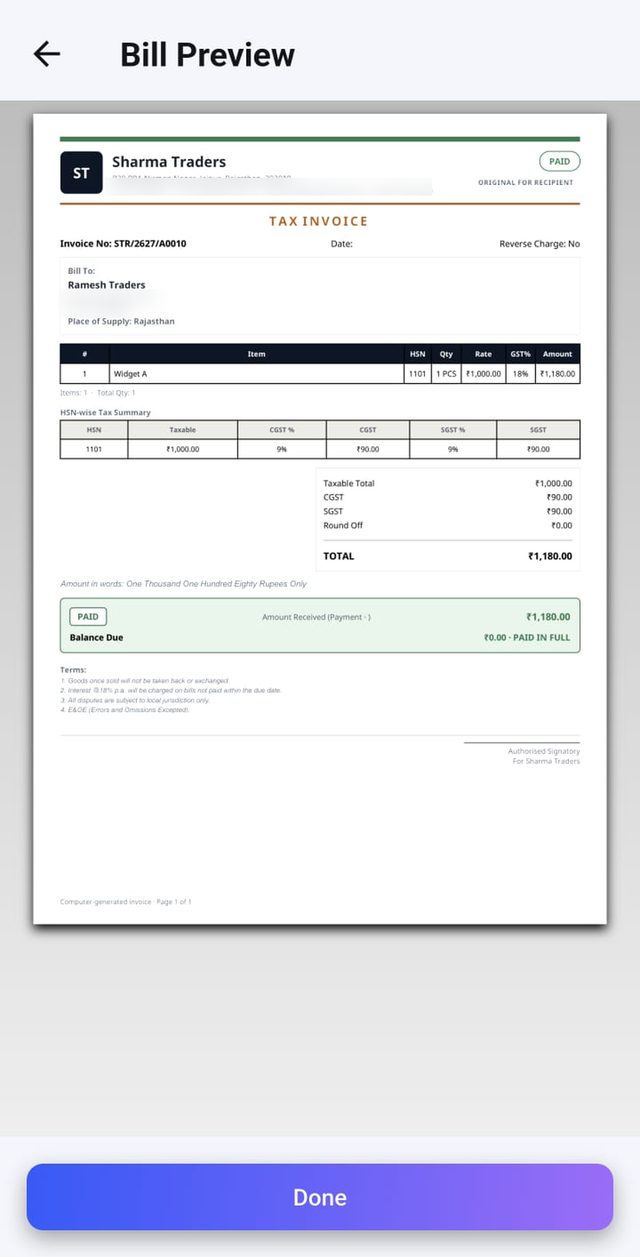 Vanij GST tax invoice PDF